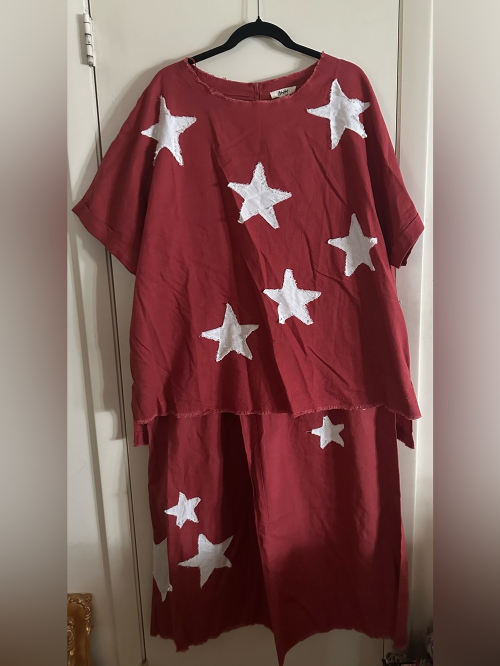 Blue Velvet Star Patch 2 Piece Wide Leg Pant Set - XL - Rust